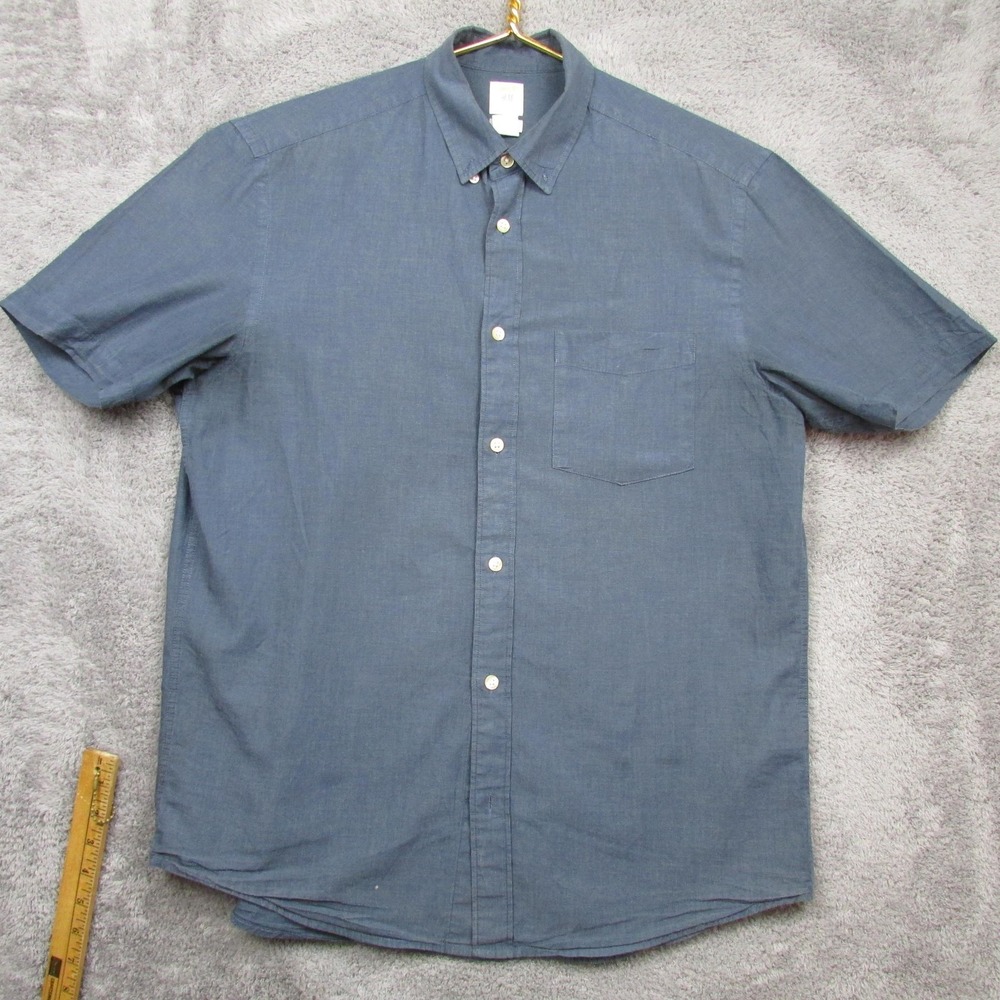 H&M Shirt Mens Medium Blue Chambray Short Sleeve Button Down Pocket Casual LOGG